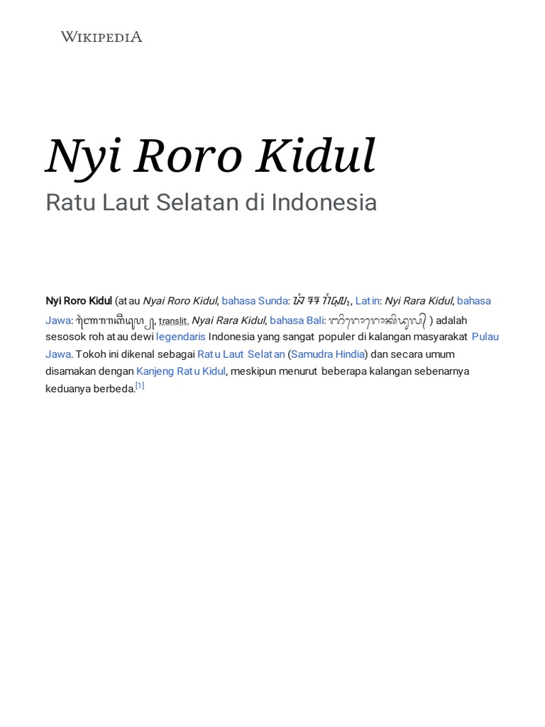 Nyi Roro Kidul - Wikipedia Bahasa Indonesia, Ensiklopedia Bebas | PDF