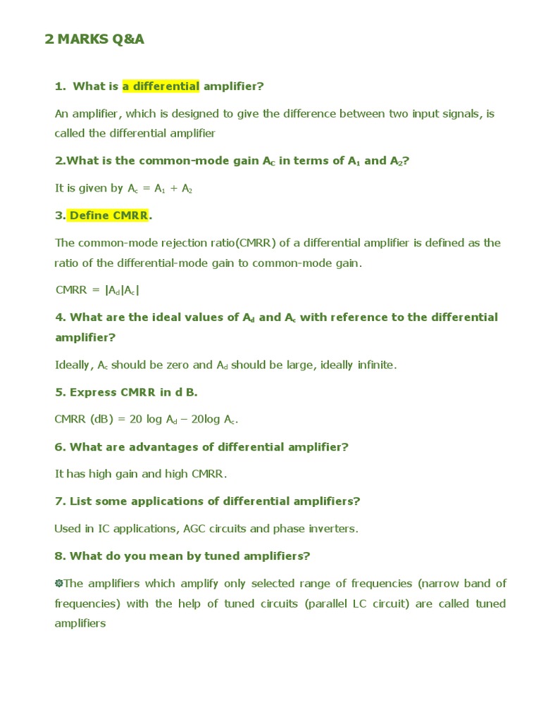 EC8353 - EDC - UNIT4-2M and Patr B Questions | PDF