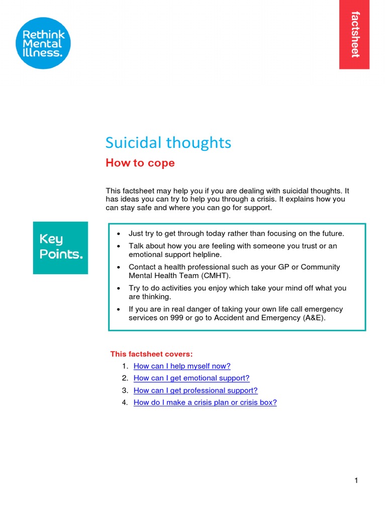 Suicidal Thoughts How To Cope | PDF | Thought | Community Mental Health ...