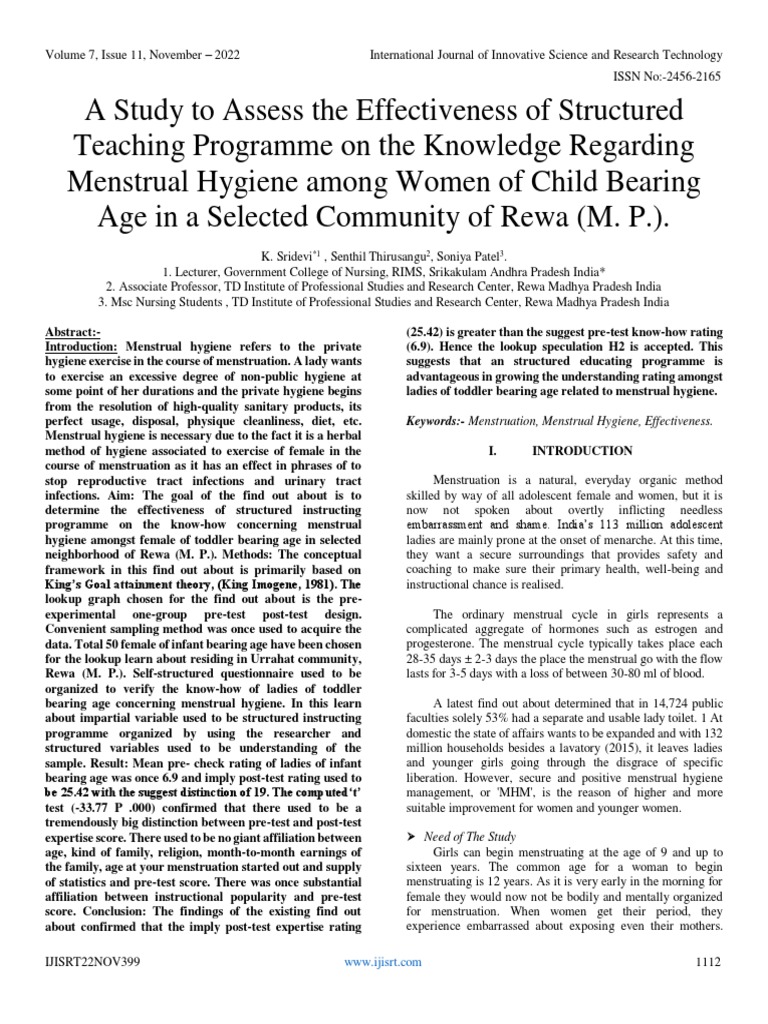 A Study To Assess The Effectiveness of Structured Teaching Programme On ...
