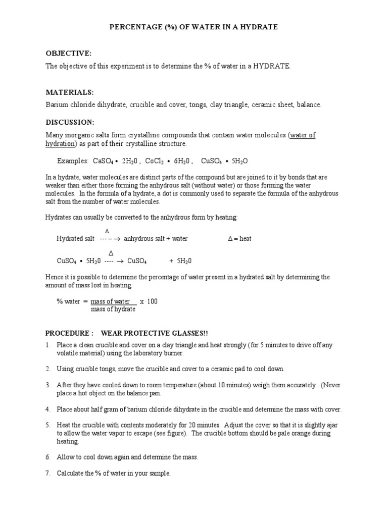 Percent Water in Barium Chloride Dihydrate | PDF