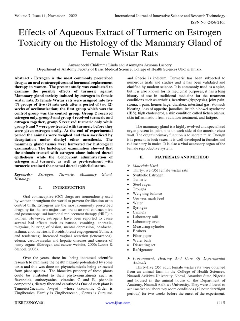Effects of Aqueous Extract of Turmeric On Estrogen Toxicity On The