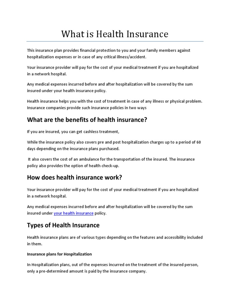 What Is Health Insurance PDF Insurance Hospital