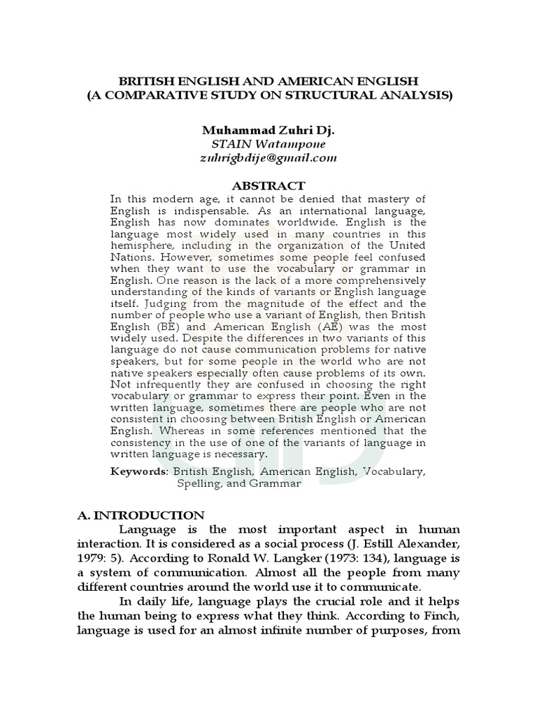 British vs. American English Analysis | PDF | English Language ...