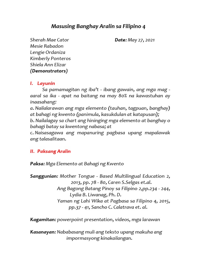 Masusing Banghay Aralin Sa Filipino 4 | PDF