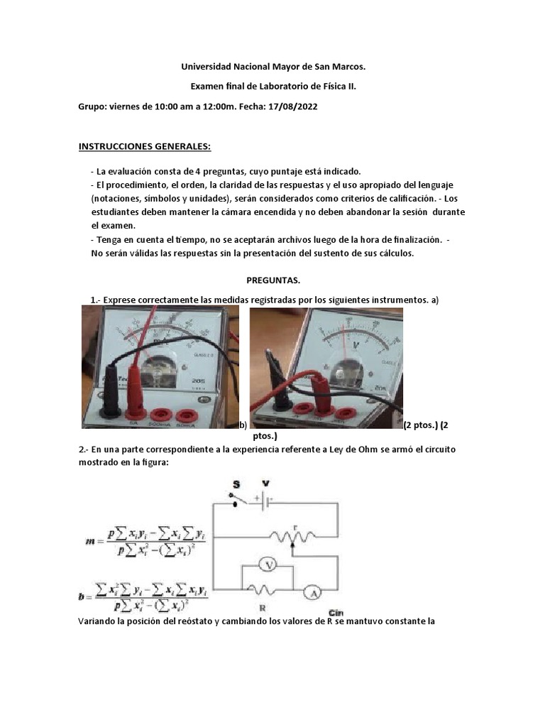 EF Lab Física II Vie 10-12 | PDF | Resistencia Eléctrica y Conductancia ...