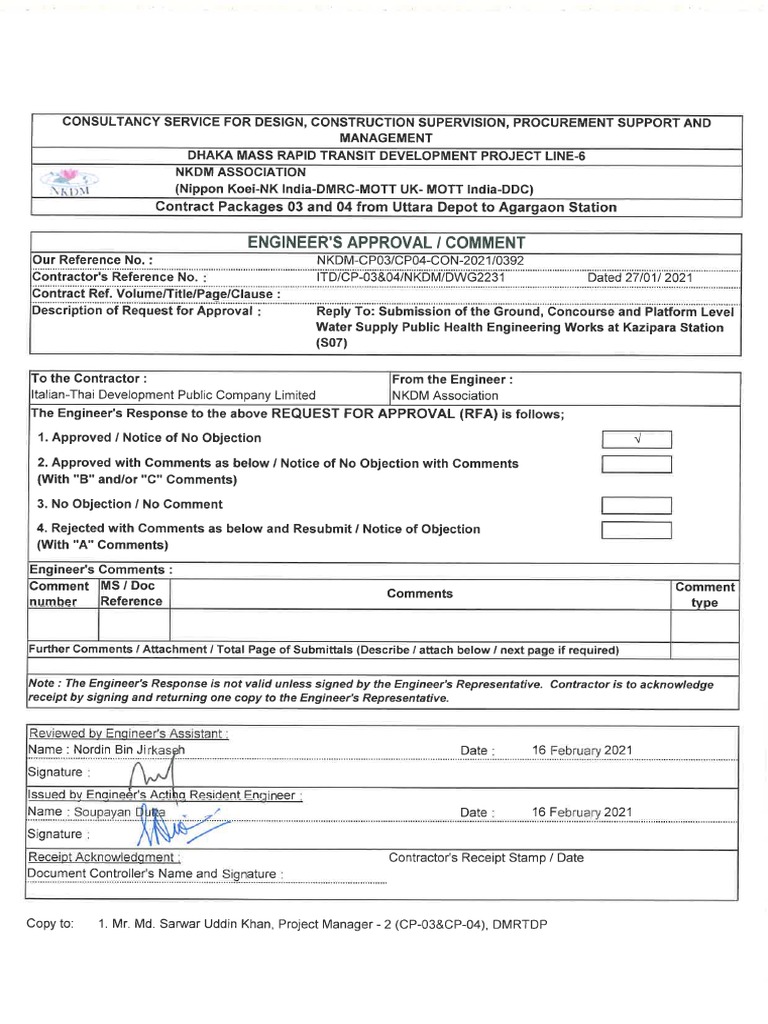 REPLY DWG2231 Ground, Concourse and Platform Level Water Supply