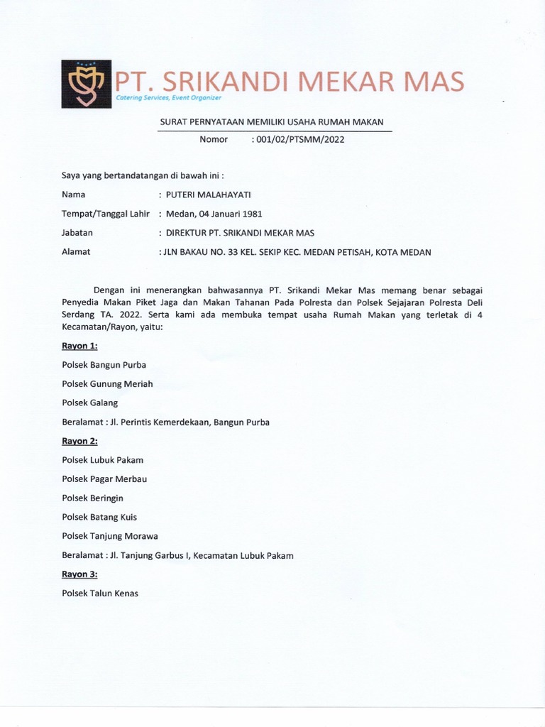 Surat Pernyataan Memiliki Usaha | PDF