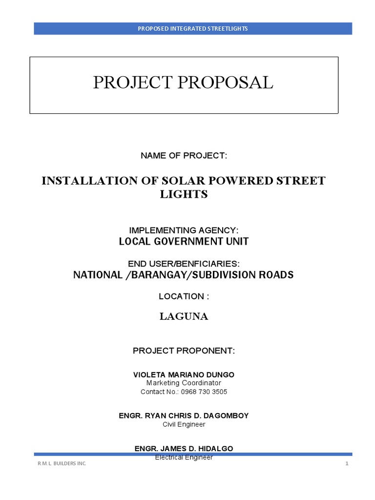 Solar Street Lights Project Proposal | PDF | Solar Power | Thin Film ...