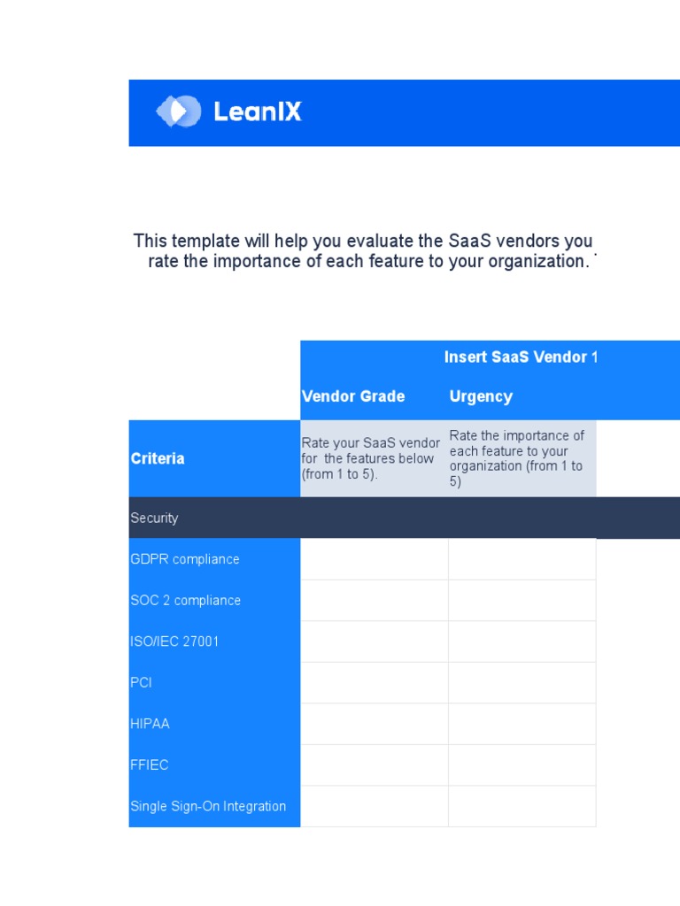 SaaS Vendor Evaluation Template | PDF | Software As A Service ...