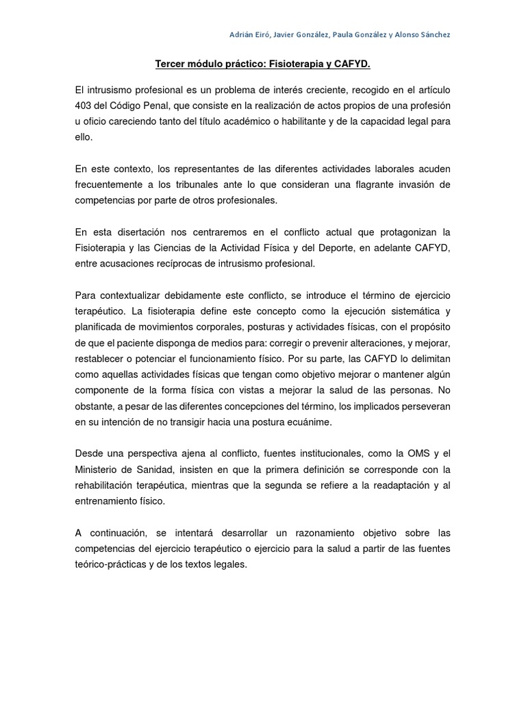 Tercer Módulo Práctico - Debate Fisioterapia y CAFYD | PDF | Terapia ...