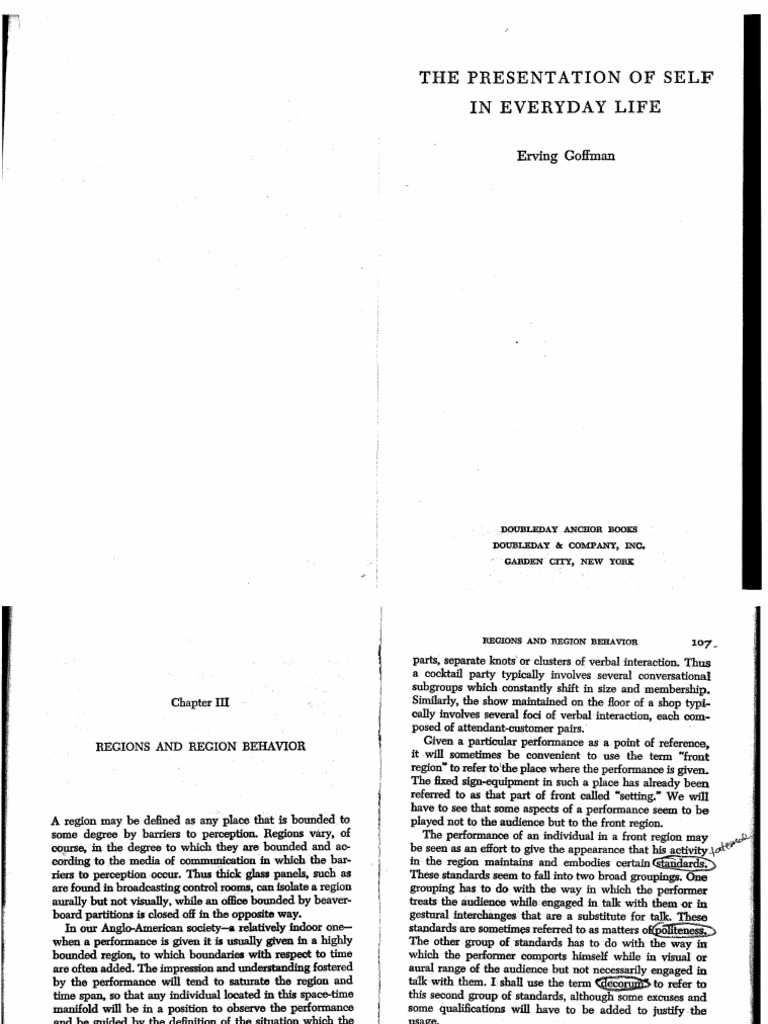 Cover page of The Presentation of Self in Everyday Life by Erving Goffman PDF document