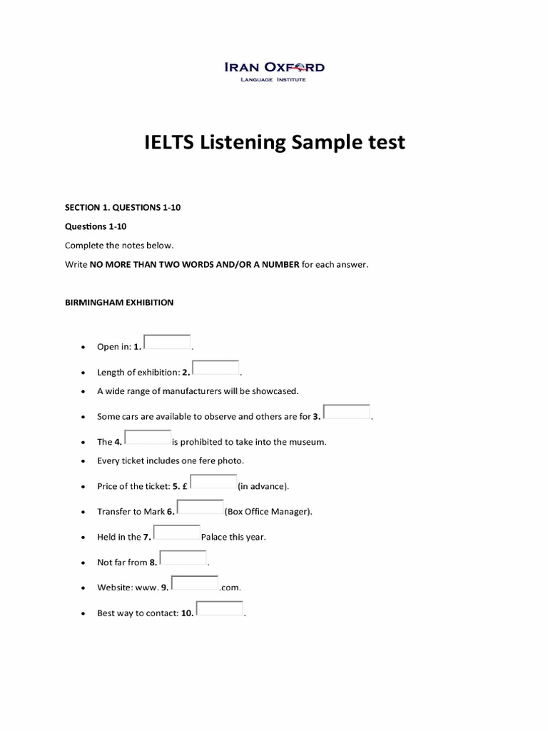 IELTS Listening Sample Test PDF