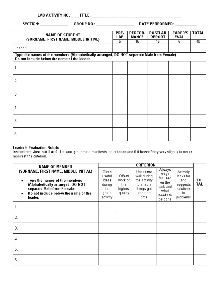 Version 3 - Score Sheet Lab Activity | PDF | Evaluation | Cognition