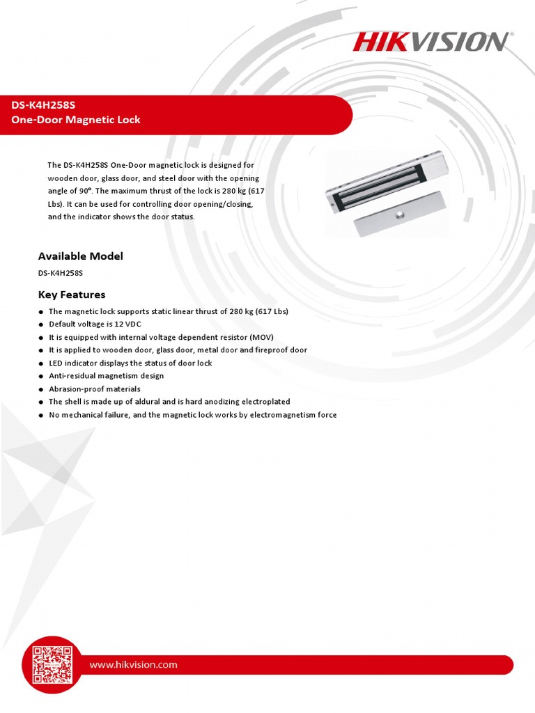 DS K4H258S One Door Lock Datasheet V1.0 20191211 PDF