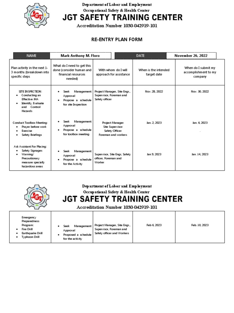Re Entry Plan Marking | PDF | Occupational Safety And Health | Supervisor