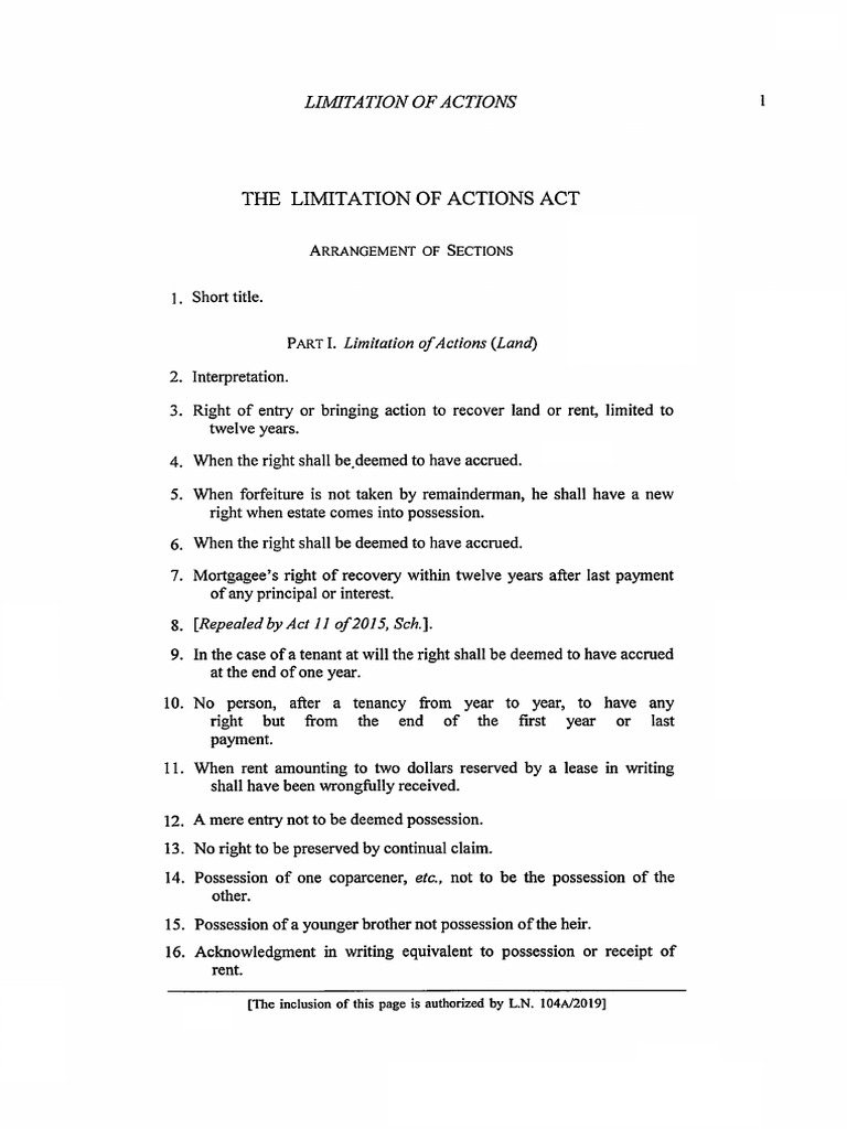 The Limitation of Actions Act PDF Mortgage Law Lease
