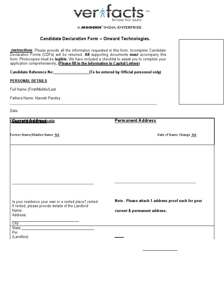 Candidate Declaration Form for Cognizant | PDF | Background Check ...