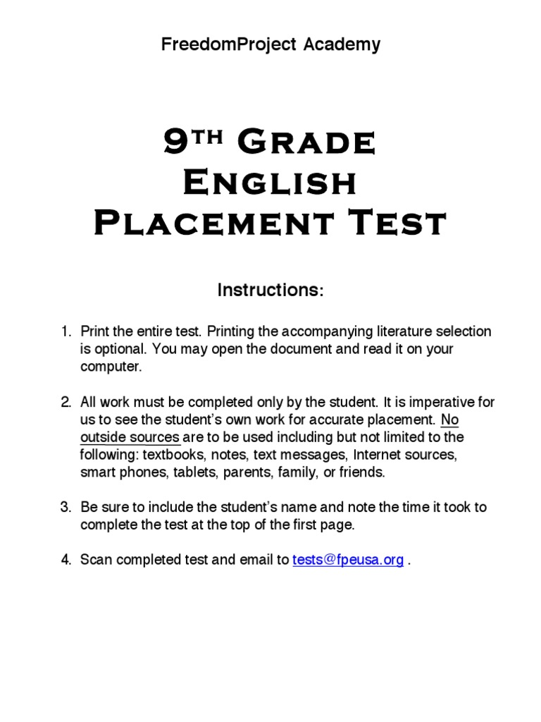 9th grade english placement test pdf adjective clause
