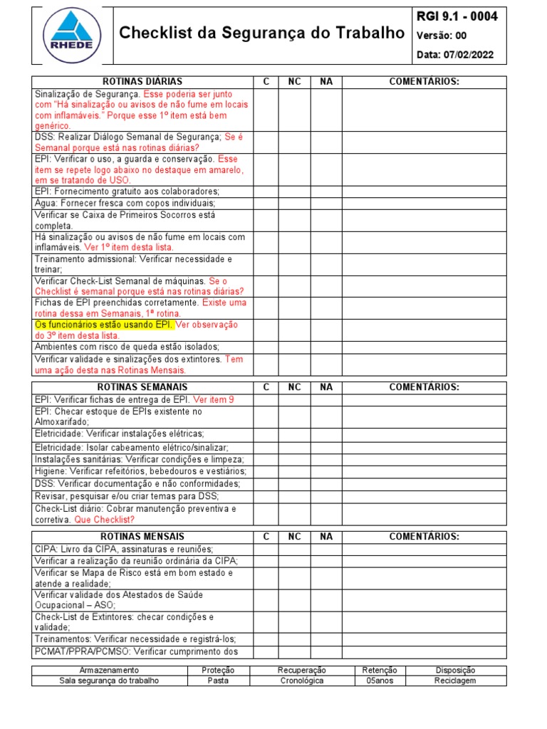 Checklist Segurança | PDF