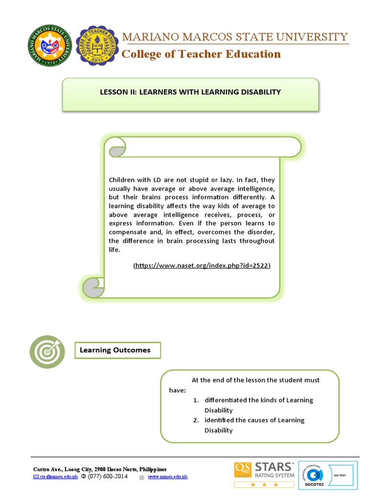Chapter Iii Lesson 2 Learners With Learning Disability Pdf Twin