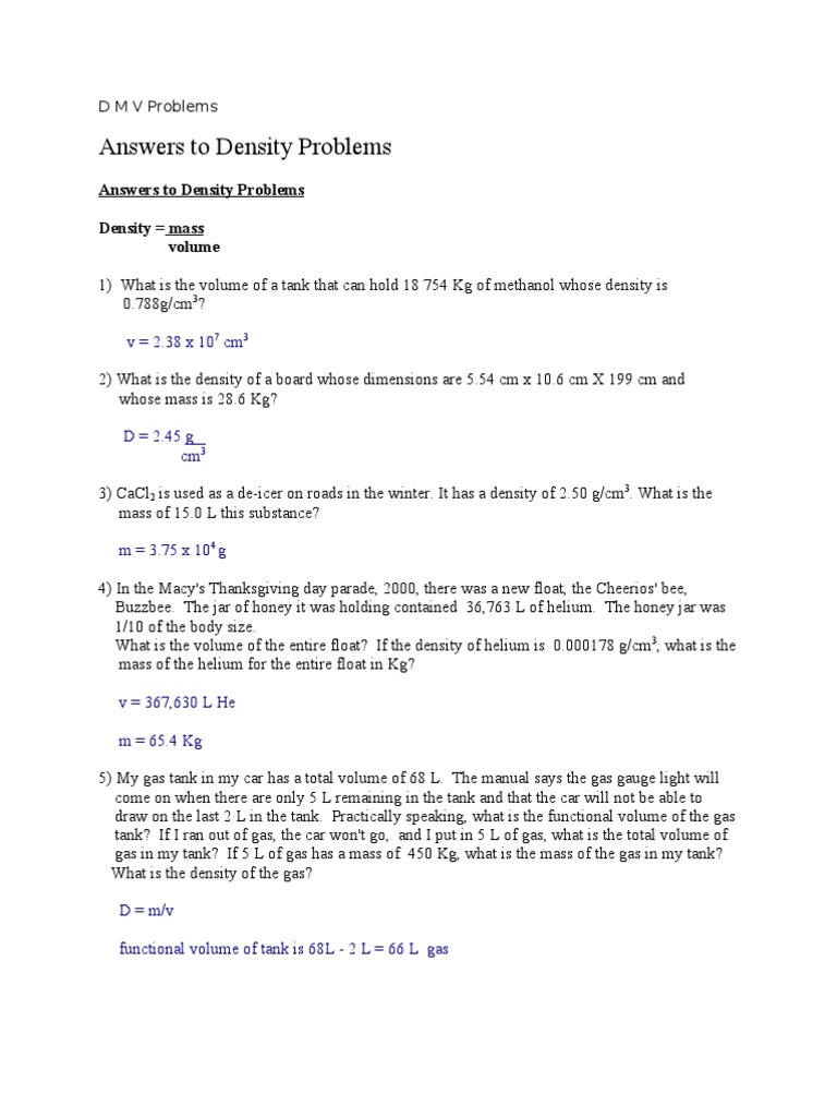 Density Practice Problem Worksheet Answers - Admuscente