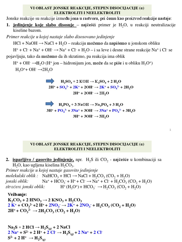 Stepen Disocijacije, Elektroliti, Jonske Reakcije | PDF