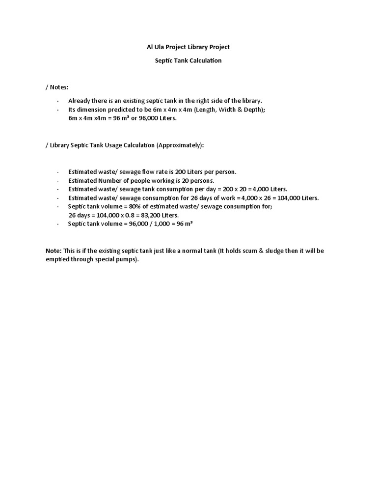 Septic Tank Calculation Sheet