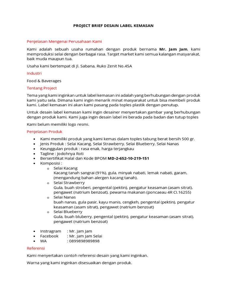 Project Brief Desain Label Kemasan Selai | PDF