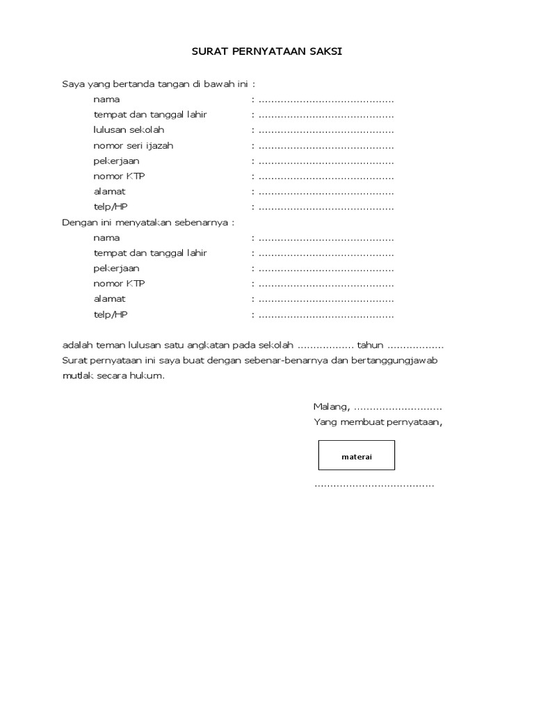 Surat Pernyataan Saksi | PDF