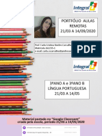 Portfólio Aulas Remotas 3ºano A e 3ºano B Língua Portuguesa Prof - Carla Simões