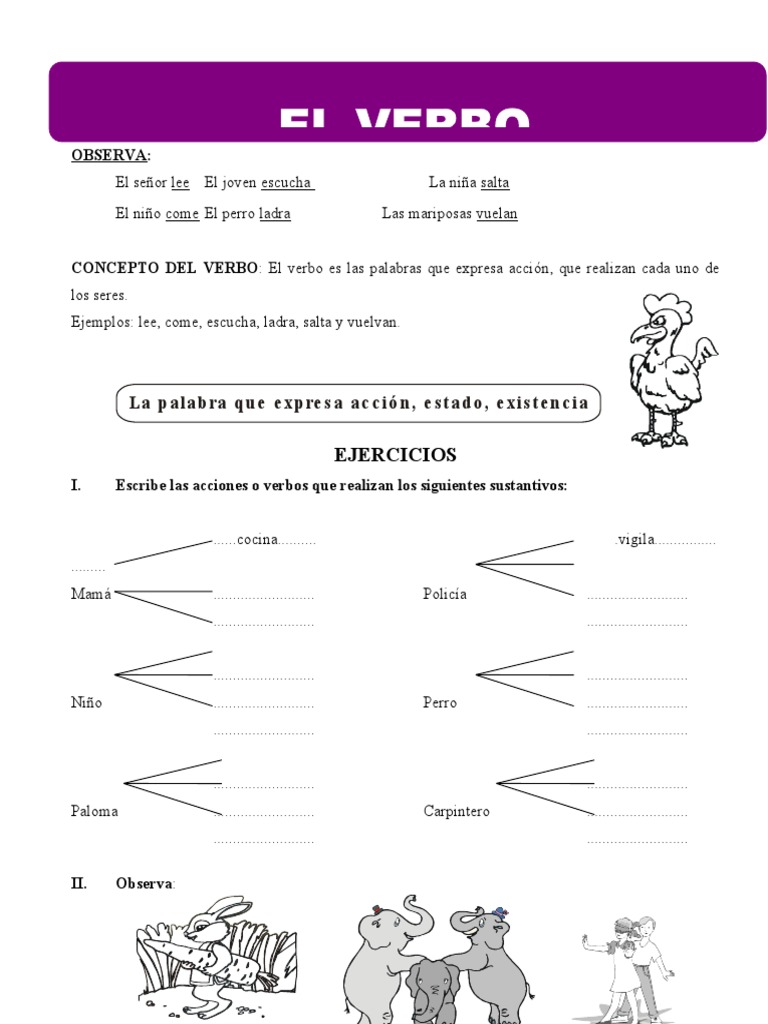 Ejercicios de Verbos para Primaria | PDF | Verbo | Tipología Lingüística