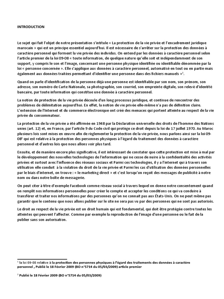 Protection de la vie privée au Maroc | PDF | Confidentialité | Vie ...
