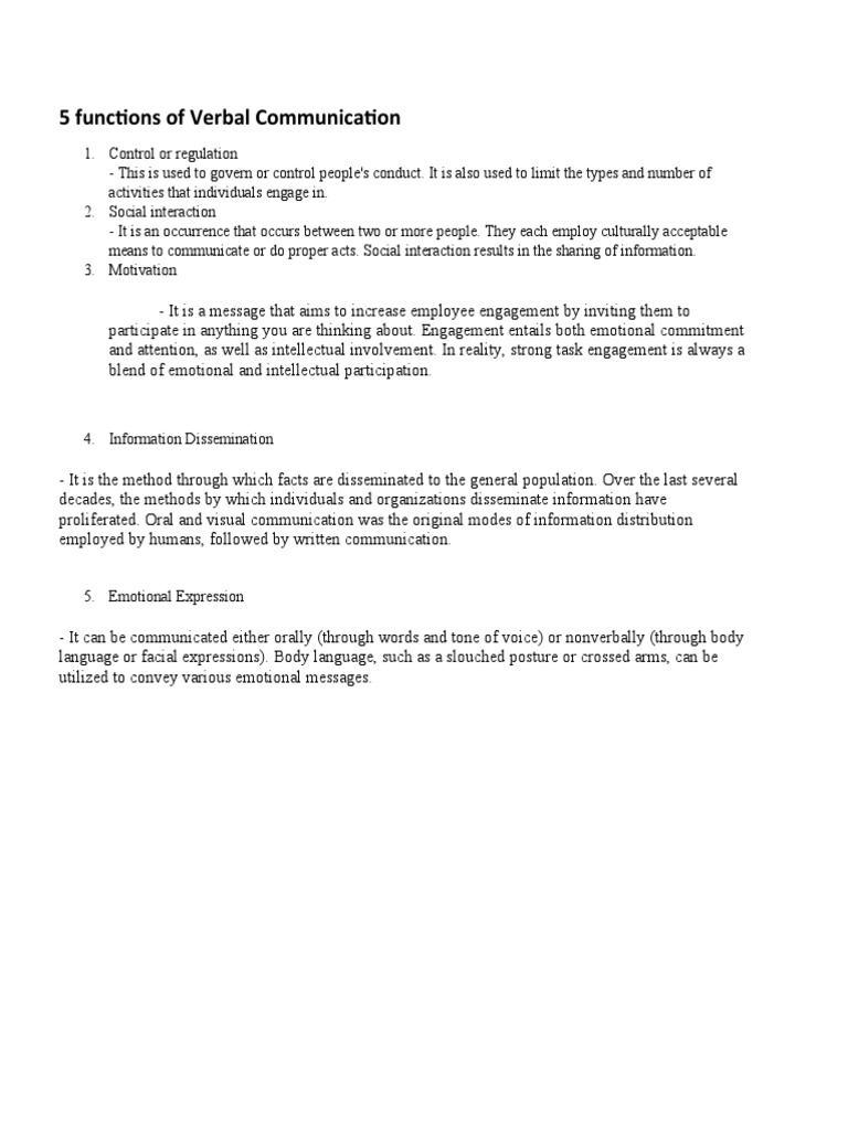 5 Functions of Verbal Communication | PDF