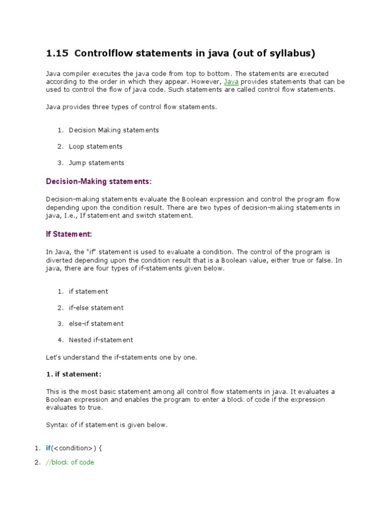 Control Statementsin Java | PDF | Control Flow | Computer Programming