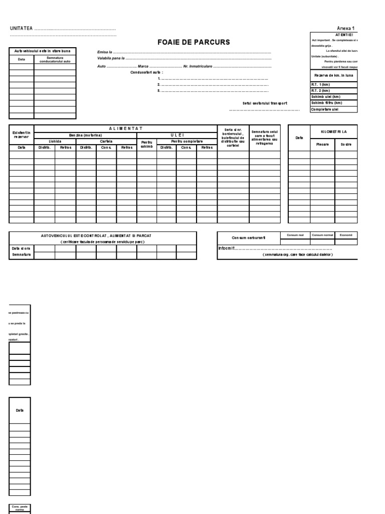 Model Foaie de Parcurs 2 | PDF
