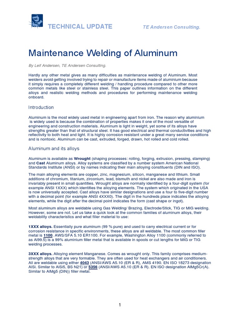 Aluminum Maintenance Welding Guide | PDF | Construction | Welding