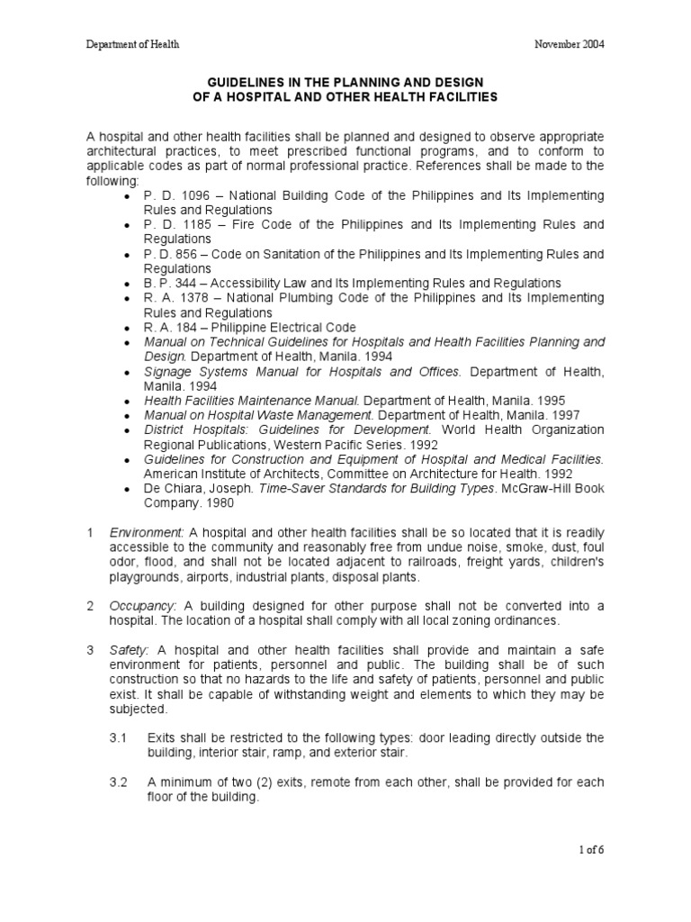 DOH Hospital Planning and Design Guidelines | PDF | Hospital | Drinking ...