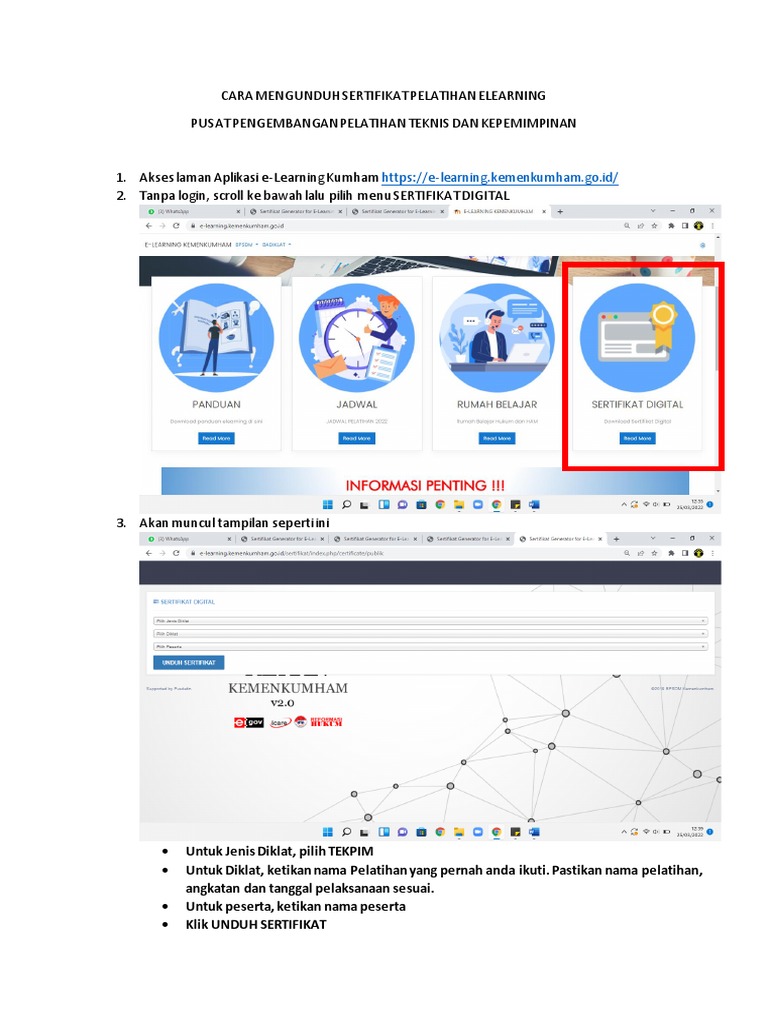 Cara Mengunduh Sertifikat Pelatihan Elearning Tekpim Pdf
