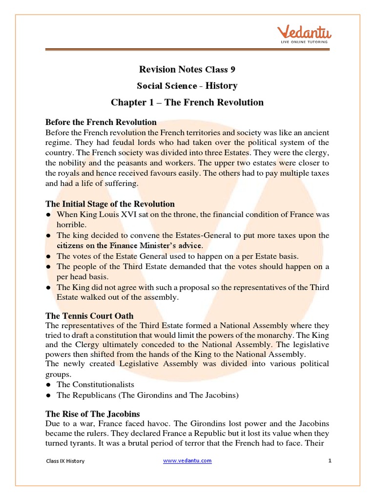 Cbse Class 9 History Chapter 1 Notes The French Revolution Pdf