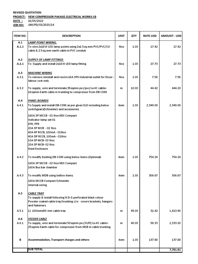 Revised Quotation for Electrical Works | PDF | Electrical Wiring ...