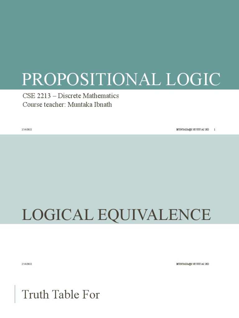 Propositional Logic Equivalence | PDF | If And Only If | Logic