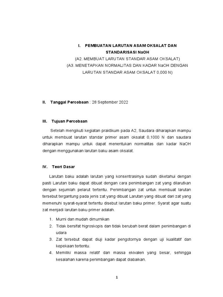 Standarisasi NaOH dengan Asam Oksalat | PDF