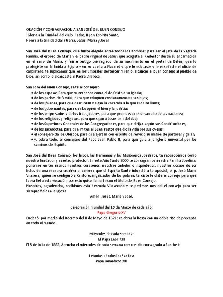 Oraci n y consagraci n a san jos del buen consejo pdf san jos 