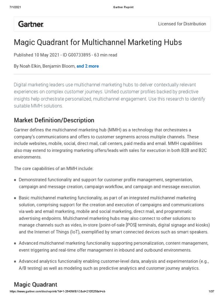 Gartner Magic Quadrant For Multichannel Marketing Hubs2021Q2 PDF