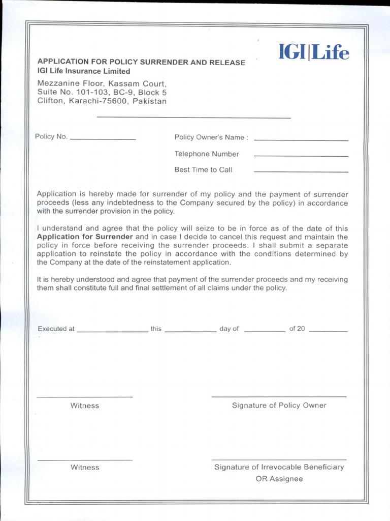 Policy Surrender Confirmation _ Surrendering a Life Insurance Policy ...
