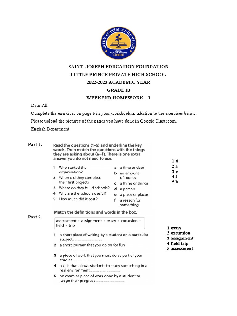 GRADE 10 ANSWER KEY 1 PDF Schools Learning