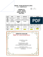 Horario de 3° B Ciclo Escolar 2022-2023