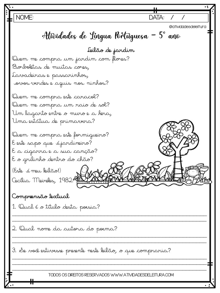 Atividades de Interpretação: Poema 5º Ano | PDF | Sílaba