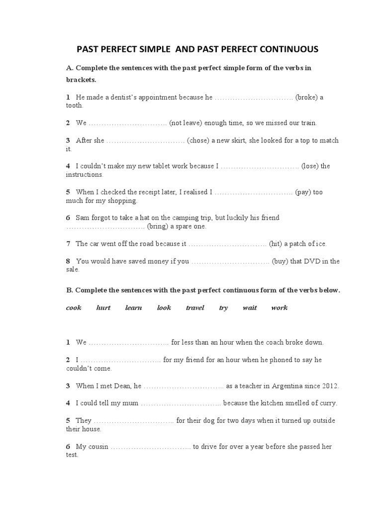 Past Perfect Simple and Continuous Exercises | PDF